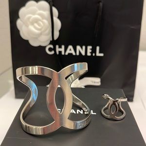 Chanel Silver Metal Maleable  Cuff & Ring